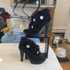 Michael Kors Black Fur-Trimmed Heeled Boots with fur trim.  NEVER Worn!!!!